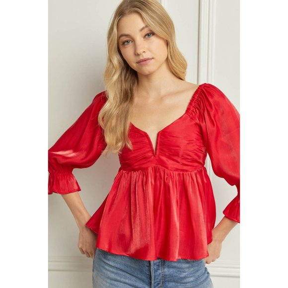 Entro Iridescent Babydoll Top, Red - Picture 6 of 6
